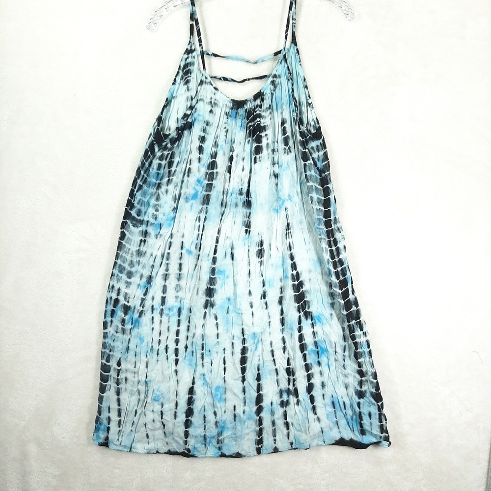 Raviya‎ Blue Tie Dye Strappy Back Swim Cover Up Dress Womens Large Fairy Gauze